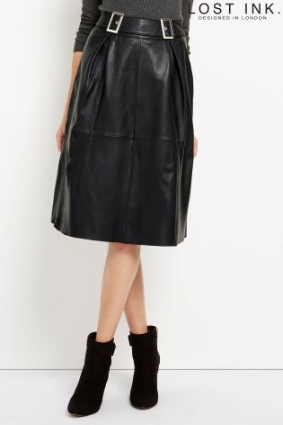 Lost Ink Leather Buckle Midi Skirt